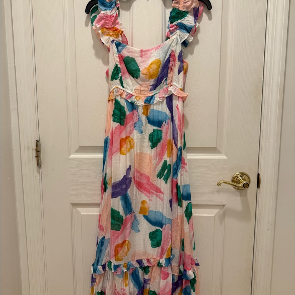 Blu Pepper White Multi-Color Ruffled Sundress